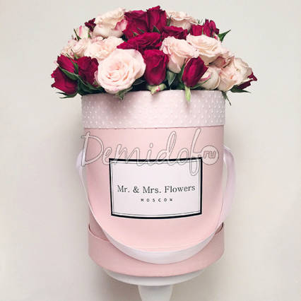 Композиция в шляпной коробке " Mini" тиффани  кустовые розы - фото 5